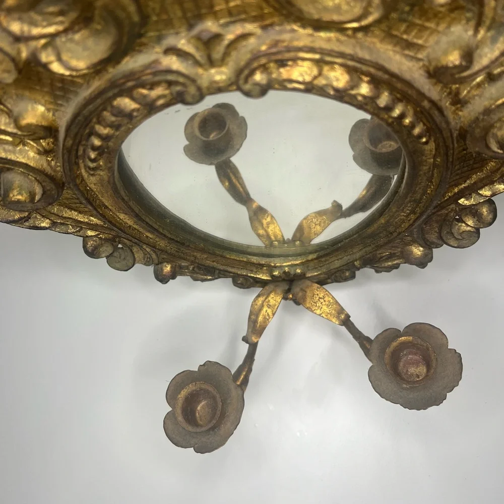 Vintage 19th century Gold Ornate Wall Mirror with 2 candles holder